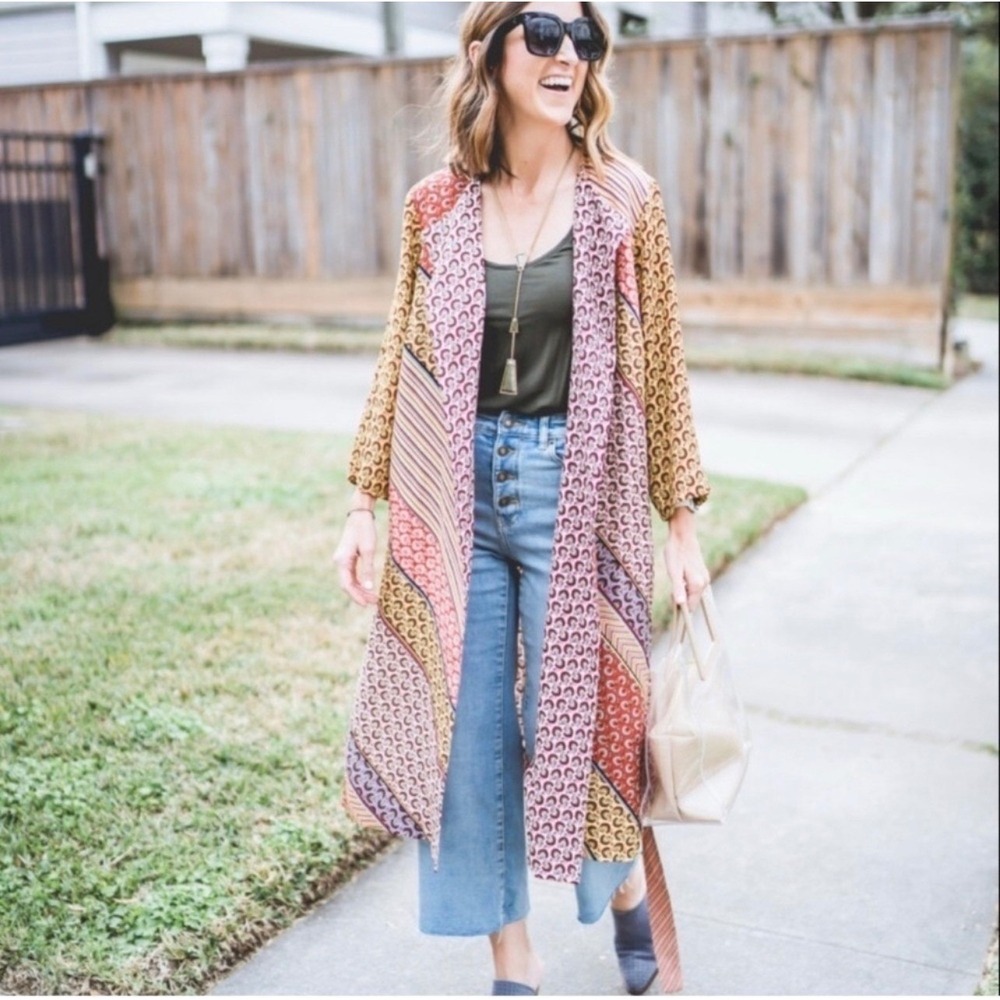 CAbi Style 5664 Poet Jacket Boho Patchwork Multicolor Kimono Cardigan Size Small